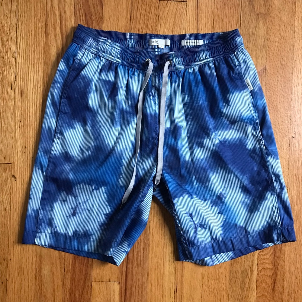 Onia Charles Blue Tie-Dye Striped Men's Swim Trunks Small